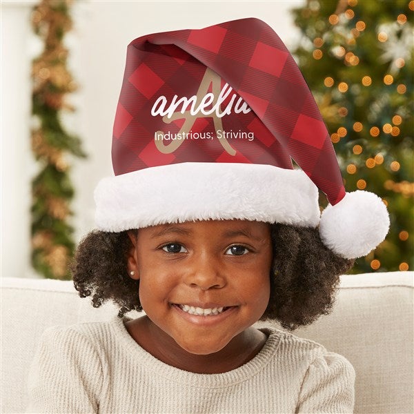 Name Meaning Plaid Personalized Santa Hat  - 44143