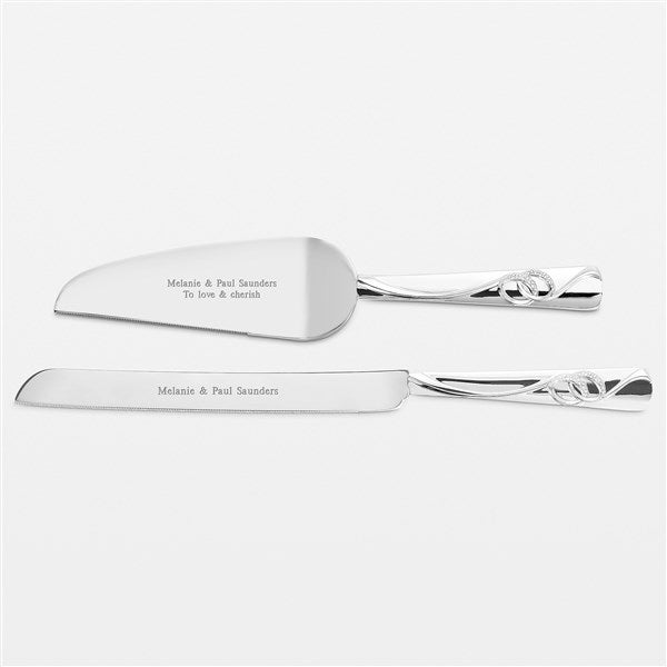 Engraved Double Rings Wedding Cake Server Set - 44178