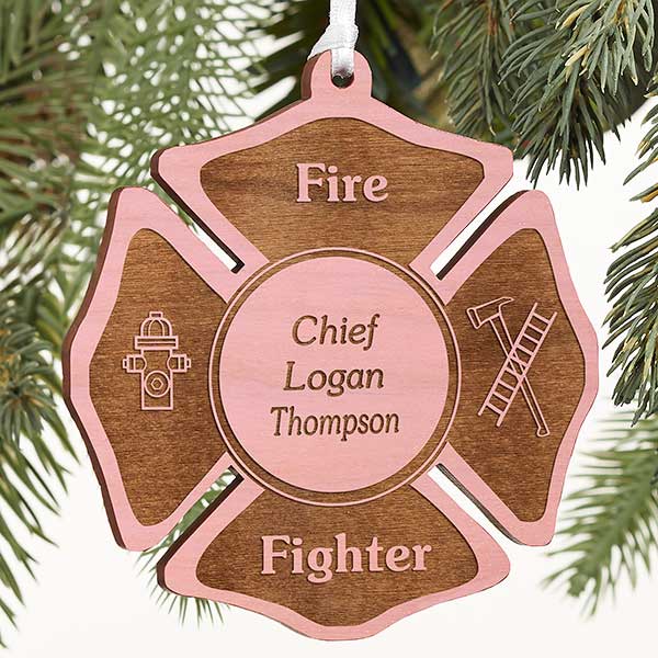 Personalized Fire Fighter Wood Christmas Ornament - 4436
