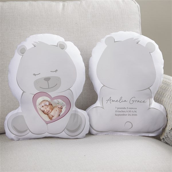 Birth Info Personalized Photo Teddy Bear Character Throw Pillow  - 44385