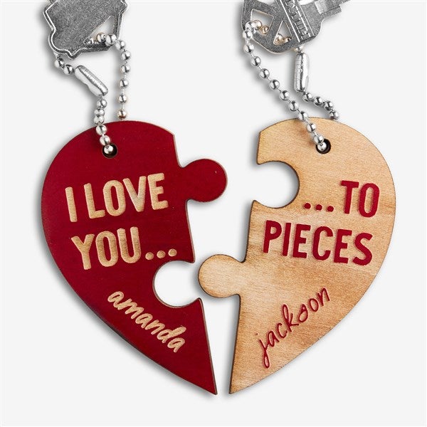 Love You to Pieces Personalized Wood Keychain Set  - 44397