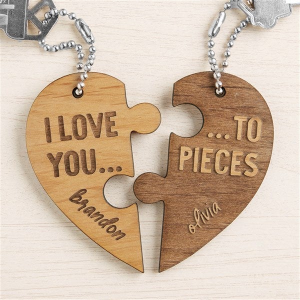 Love You to Pieces Personalized Wood Keychain Set  - 44397