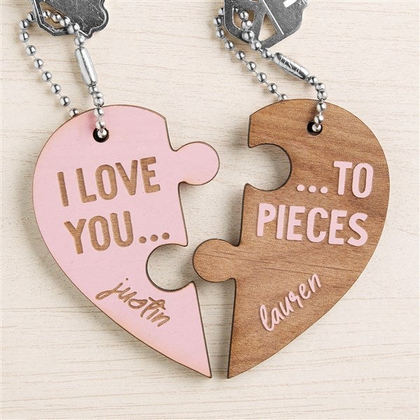 Love You to Pieces Personalized Wood Keychain Set  - 44397