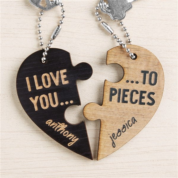 Love You to Pieces Personalized Wood Keychain Set  - 44397