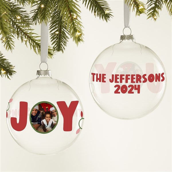 Joy Personalized Photo Glass Bulb Christmas Ornament  - 44421