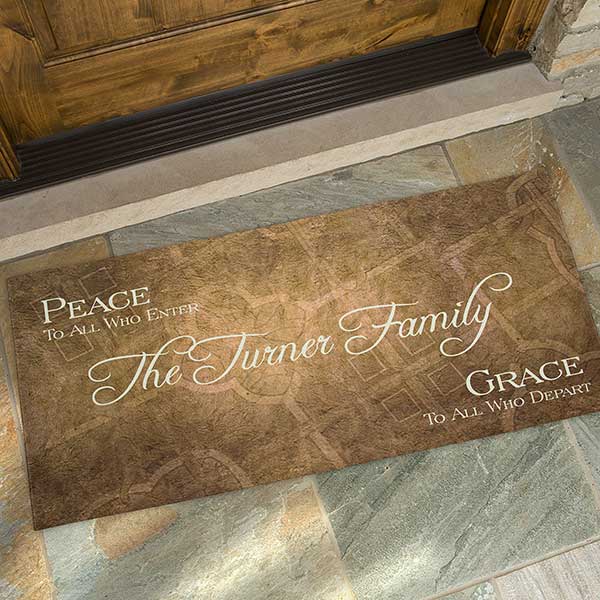 Personalized Family Name Welcome Mat - Peaceful Welcome Design - 4450