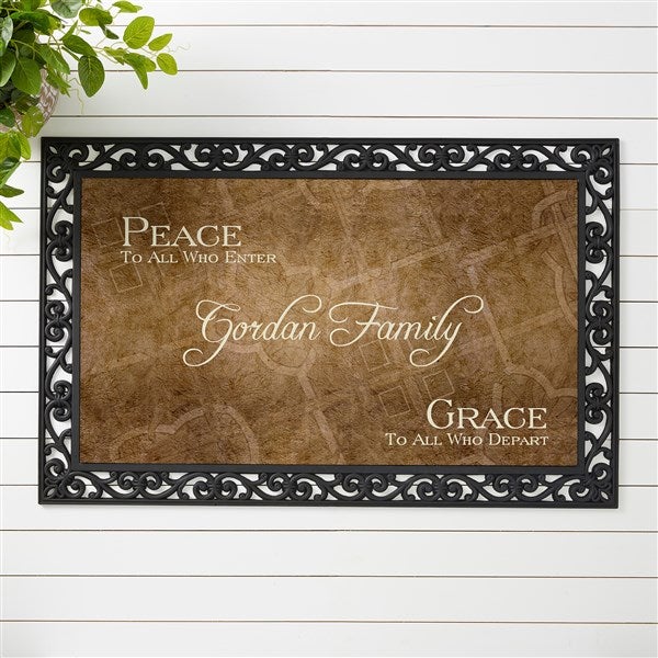 Personalized Family Name Welcome Mat - Peaceful Welcome Design - 4450