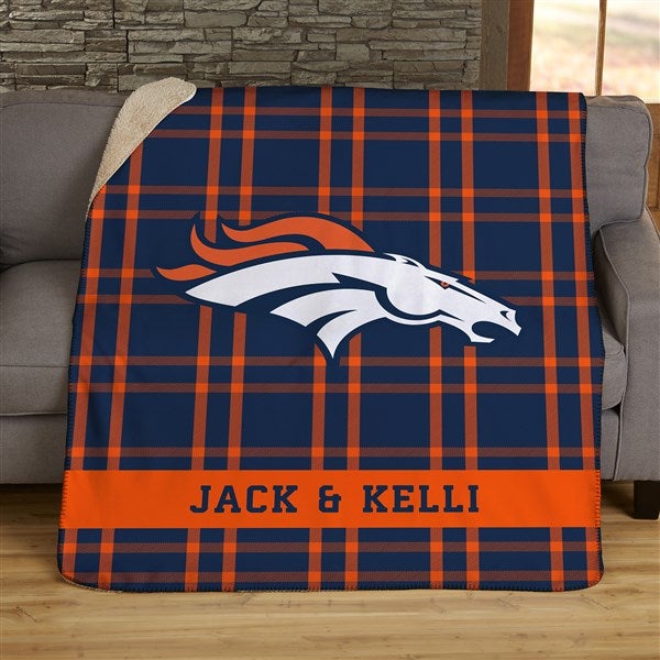 NFL Plaid Pattern Denver Broncos Personalized Blankets - 44665