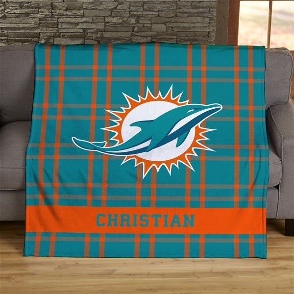 NFL Plaid Pattern Miami Dolphins Personalized Blankets - 44702