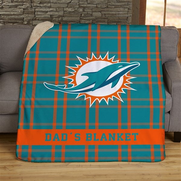 NFL Plaid Pattern Miami Dolphins Personalized Blankets - 44702