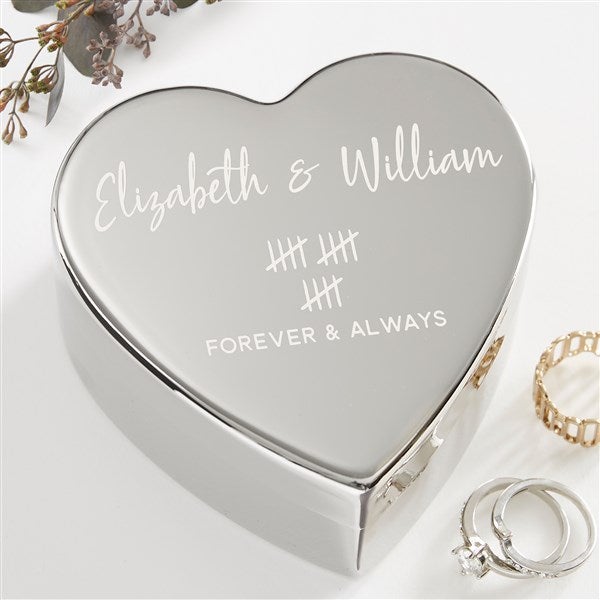 Anniversary Tally Personalized Silver Heart Keepsake Box  - 44753