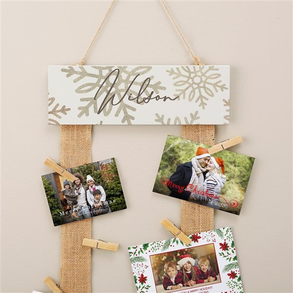Silver and Gold Snowflakes Personalized Ribbon Christmas Card Holder  - 44930