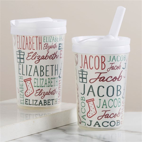 Holiday Repeating Name Personalized Toddler Straw Sippy Cup  - 45067