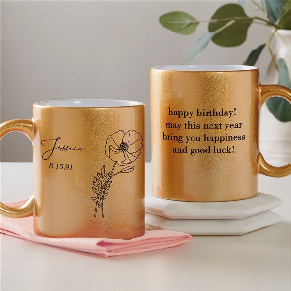 Birth Month Flower Personalized 11 oz. Glitter Coffee Mug  - 45195