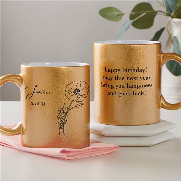 Birth Month Flower Personalized 11 oz. Glitter Coffee Mug - 45195