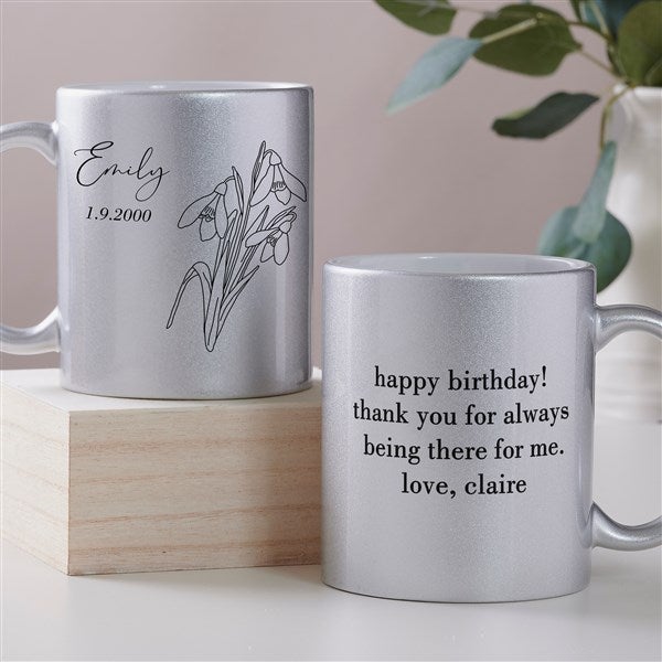 Birth Month Flower Personalized 11 oz. Glitter Coffee Mug - 45195