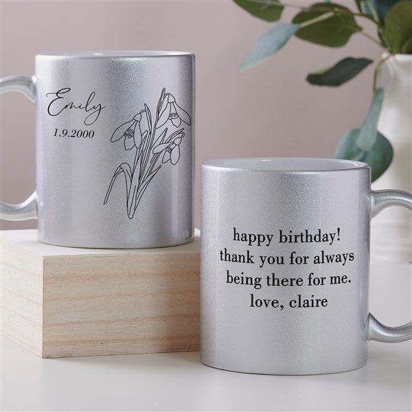 Birth Month Flower Personalized 11 oz. Glitter Coffee Mug  - 45195