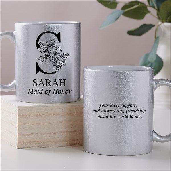 Floral Bridesmaid Personalized 11 oz. Glitter Coffee Mug - 45201