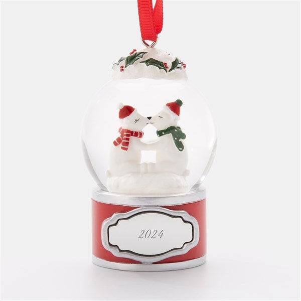 Kissing Polar Bears Snow Globe Engraved Ornament   - 45474