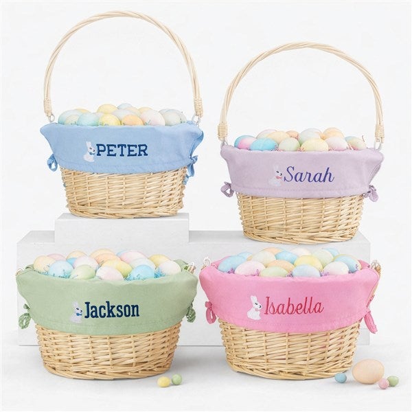 Bunny Name Embroidered Willow Easter Basket Green
