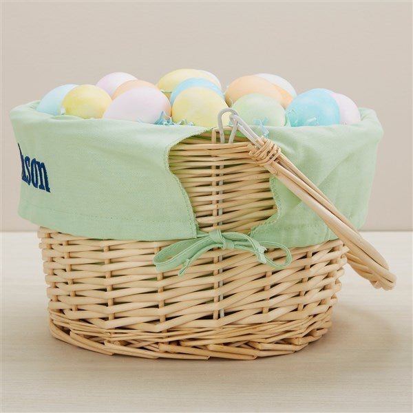 Bunny Name Embroidered Willow Easter Basket Green
