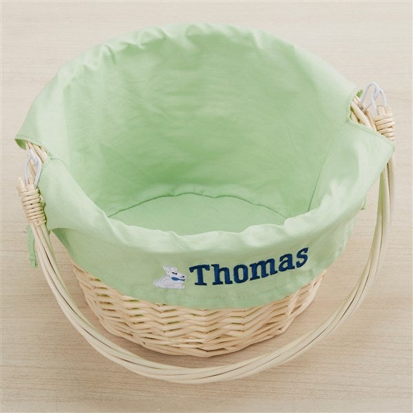 Bunny Name Embroidered Willow Easter Basket Green