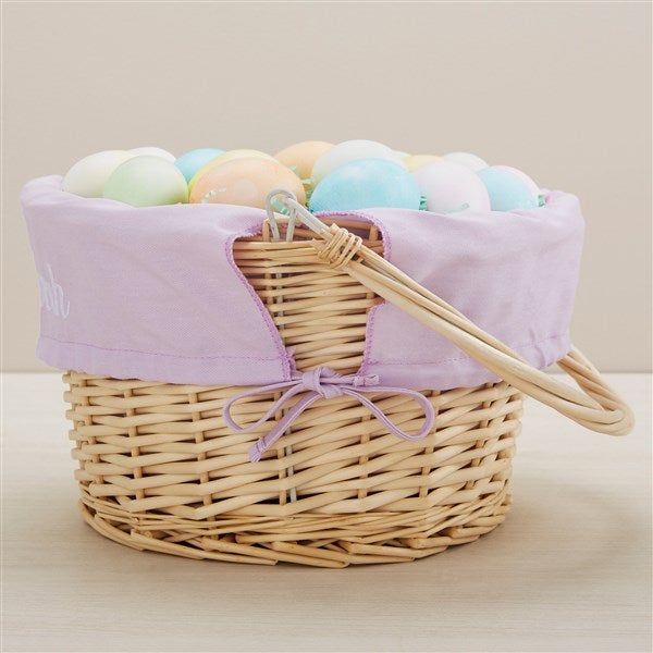 Bunny Name Embroidered Willow Easter Basket Lavender