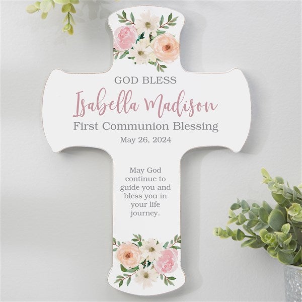 Floral First Communion Personalized Cross  - 45590