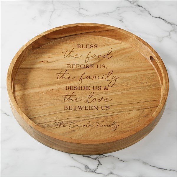 Bless the Food Before Us Engraved Acacia Wood Round Serving Tray - 45604