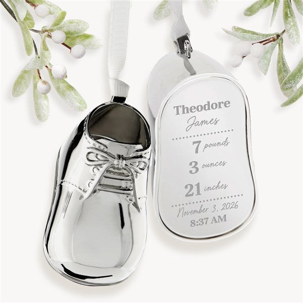 Personalized Silver Baby Bootie Metal Ornament - 45762