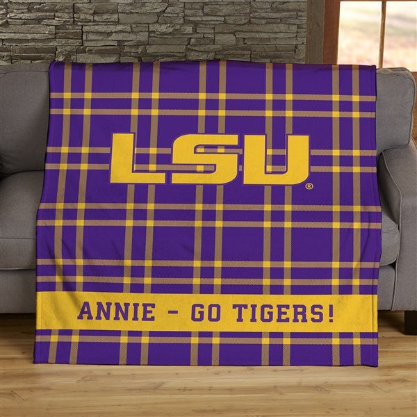NCAA Plaid Louisiana State University Personalized 60x80 Plush