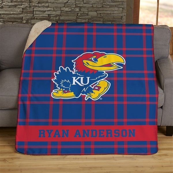 NCAA Plaid Kansas Jayhawks Personalized Blankets - 45822