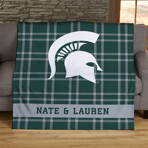 NCAA Plaid Michigan State Spartans Personalized 50x60 Plush Fleece Blanket