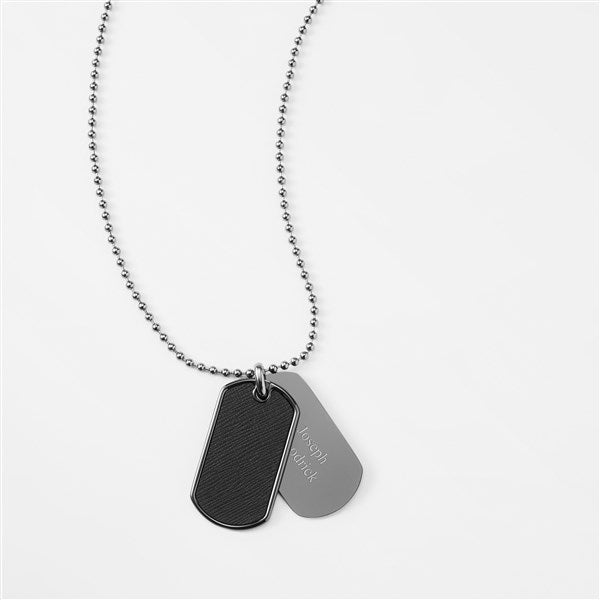Black Textured Engraved Double Dog Tag Necklace - 45924