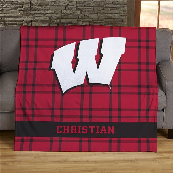 NCAA Plaid Wisconsin Badgers Personalized Blankets - 45959