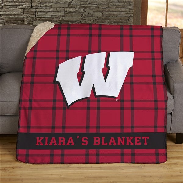 NCAA Plaid Wisconsin Badgers Personalized Blankets - 45959