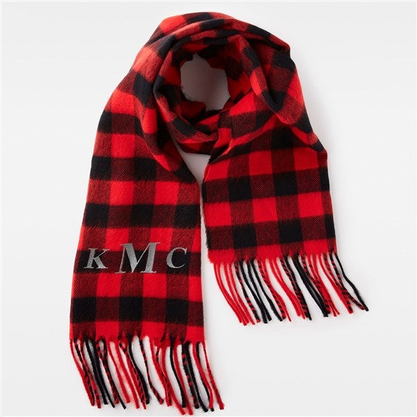 Personalized Embroidered Soft Fringe Scarf in Black and Red Buffalo Plaid