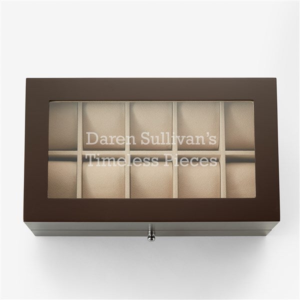 Engraved Espresso Wooden 20 Slot Watch Box with Drawer