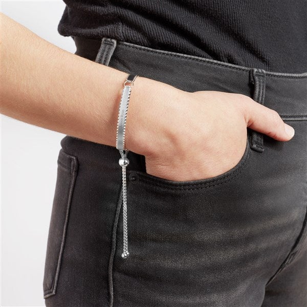 Engraved Sterling Silver Beaded ID Slider Bracelet
