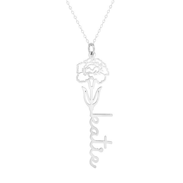 January Birth Flower Carnation Name Necklace  - 46135D