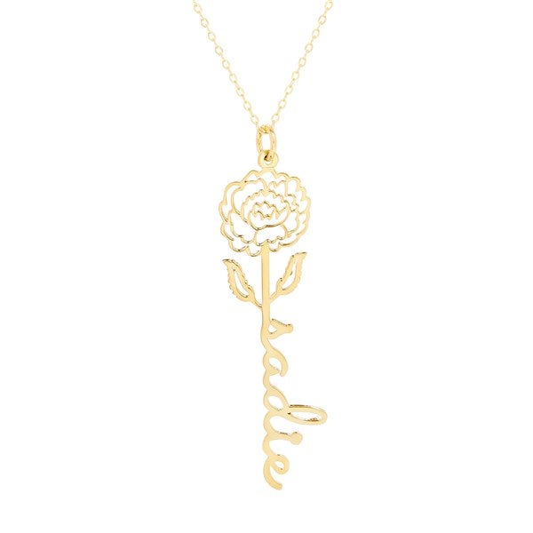 September Peony Birth Flower Name Necklace  - 46160D
