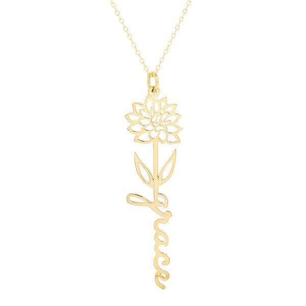 November Chrysanthemum Birth Flower Name Necklace  - 46163D