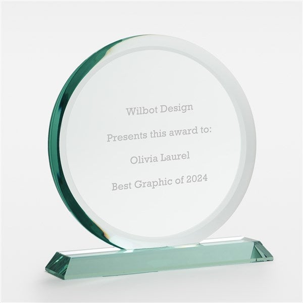 Medium Round Engraved Jade Glass Award - 46178