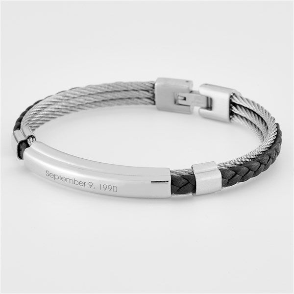 Engraved Black and Steel Corded ID Bracelet - 46184