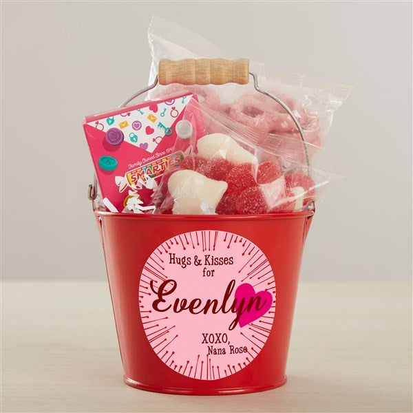 Hugs & Kisses Personalized Treat Bucket with Candy Gift Set  - 46216