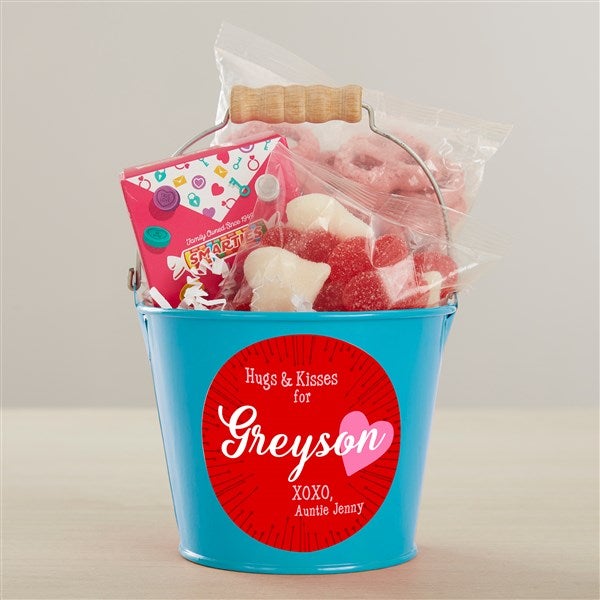 Hugs & Kisses Personalized Treat Bucket with Candy Gift Set  - 46216