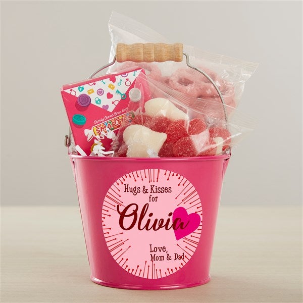 Hugs & Kisses Personalized Treat Bucket with Candy Gift Set  - 46216