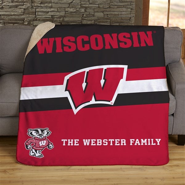 NCAA Stripe Wisconsin Badgers Personalized Blankets - 46225