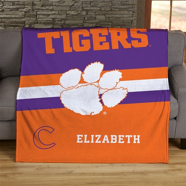 NCAA Stripe Clemson Tigers Personalized Blankets - 46226