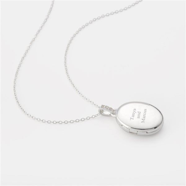 Engraved Sterling Silver Oval Locket with Diamonds Necklace